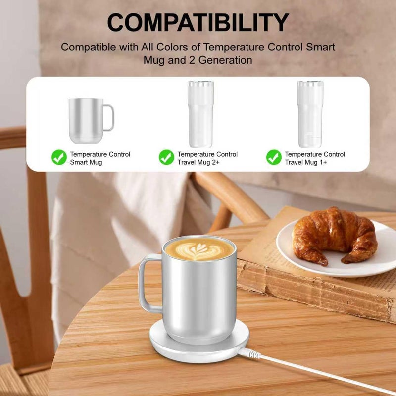 underhub Charging Coaster 2 Compatible with Embo Temperature Control Smart Mug 2 and 1 - Mug Power Cord - Charger Dock Base for Wireless Warmer Cup Accessories (Silver White) - Image 4